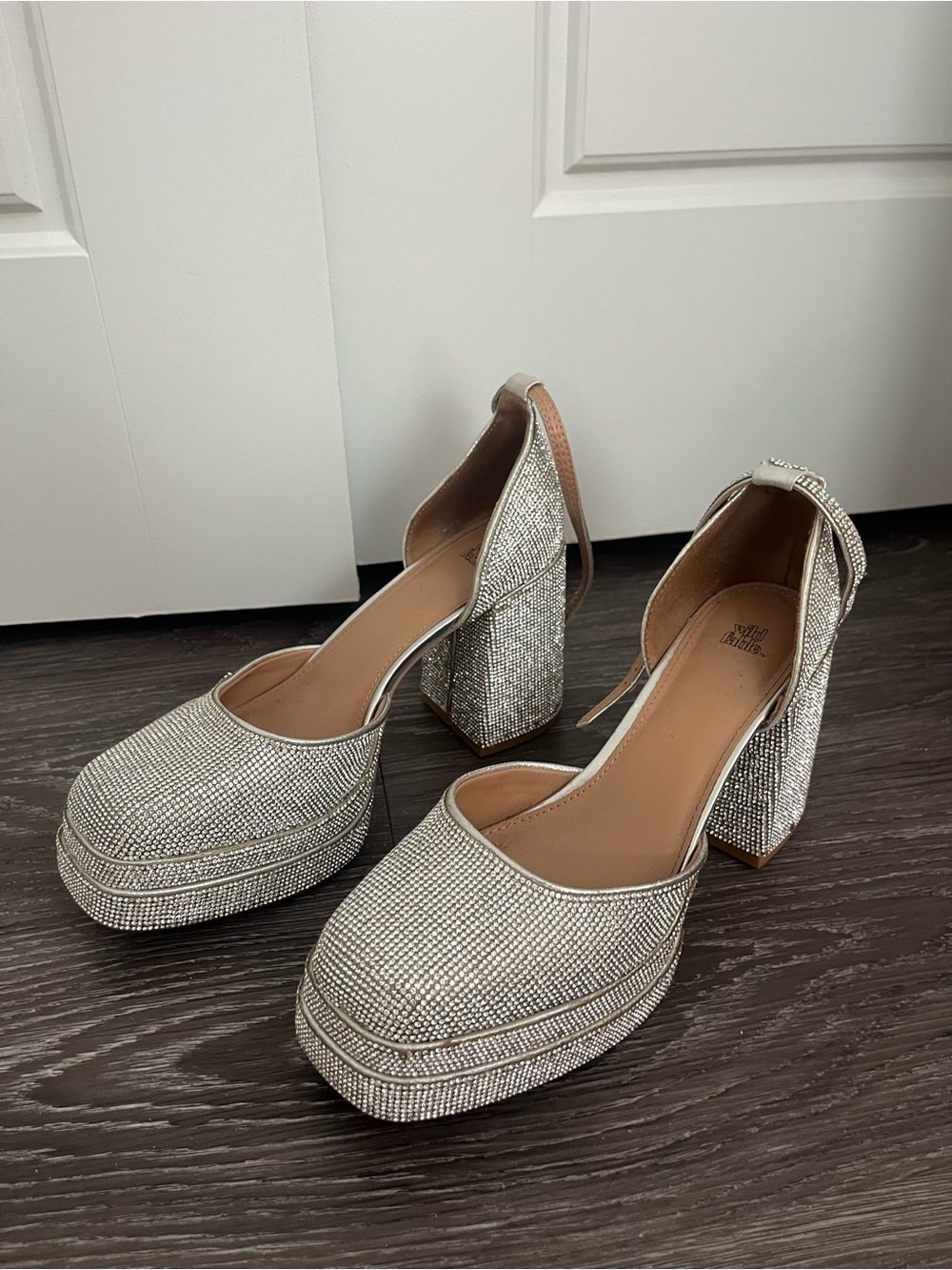 Sparkling Silver Platform Block-Heel Pumps for Women